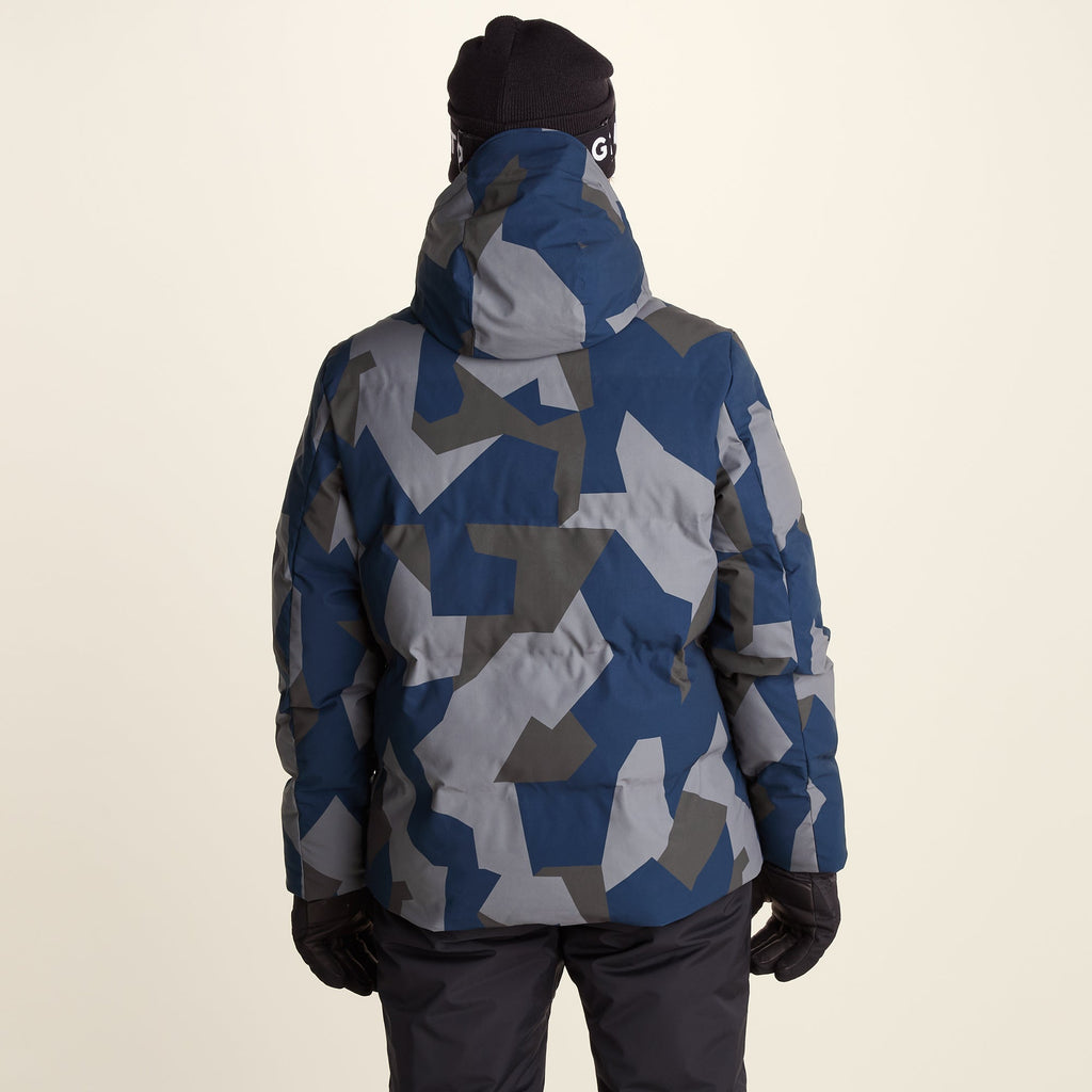 Davos Mens Shower Resistant Insulated Ski Jacket - Blue Geo Camo Print - Image 3