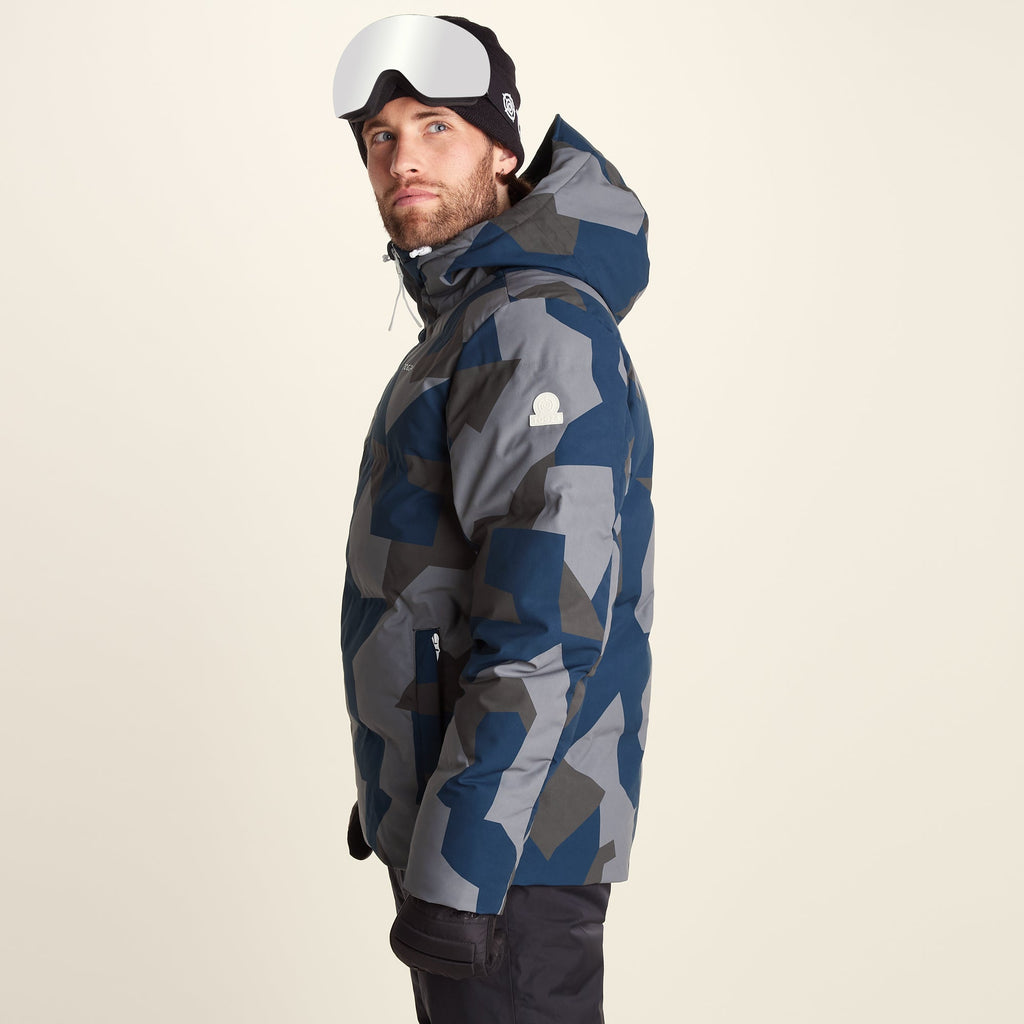 Davos Mens Shower Resistant Insulated Ski Jacket - Blue Geo Camo Print - Image 4