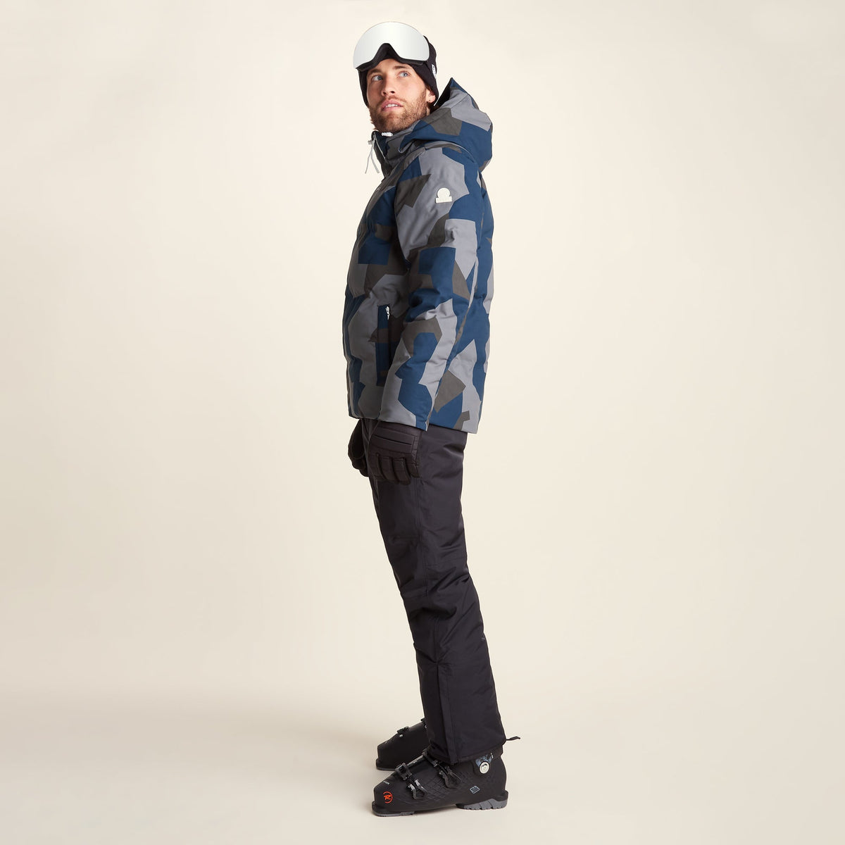Davos Mens Shower Resistant Insulated Ski Jacket - Blue Geo Camo Print - Image 6