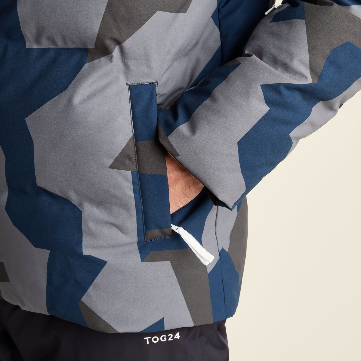 Davos Mens Shower Resistant Insulated Ski Jacket - Blue Geo Camo Print - Image 7