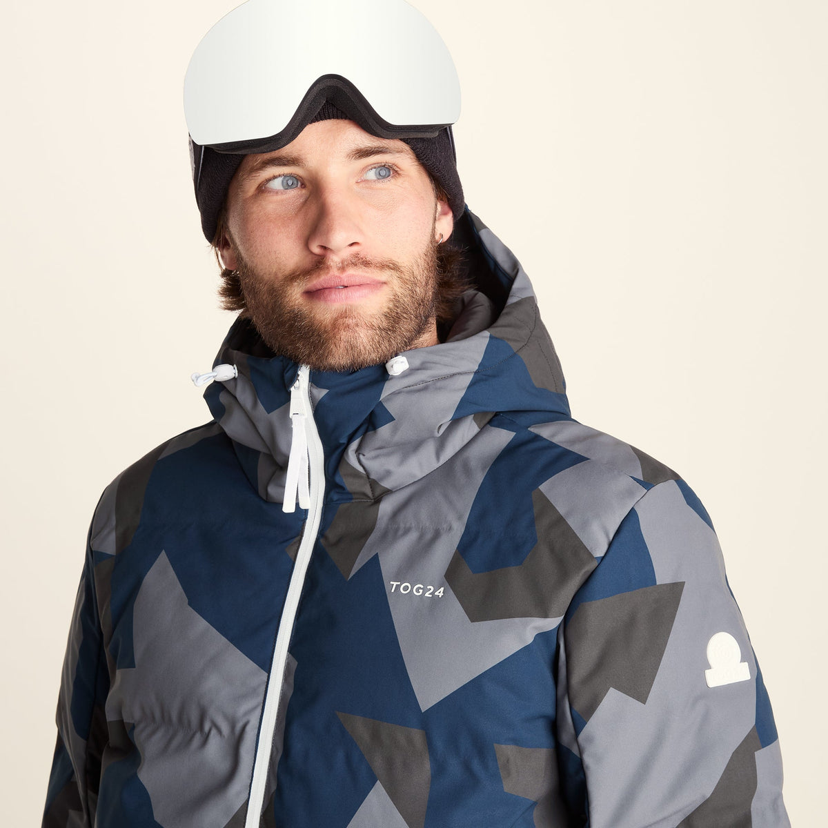 Davos Mens Shower Resistant Insulated Ski Jacket - Blue Geo Camo Print - Image 9