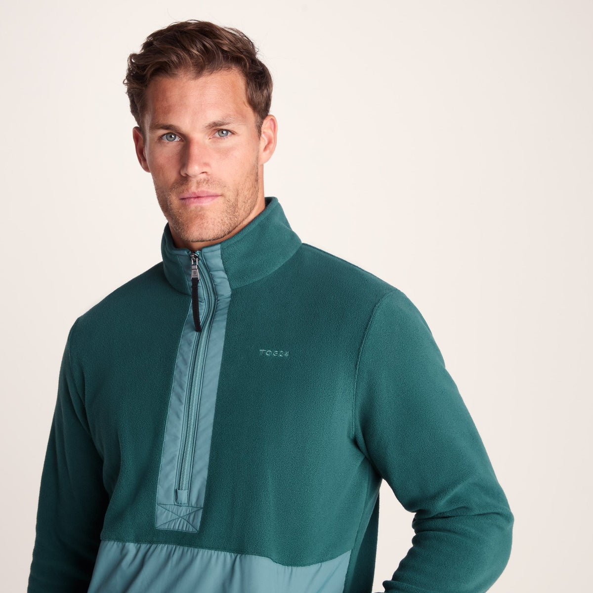 Dowson Mens Relaxed Fit Microfleece Zip Neck - Hydro Blue/Dark Turquoise - Image 3