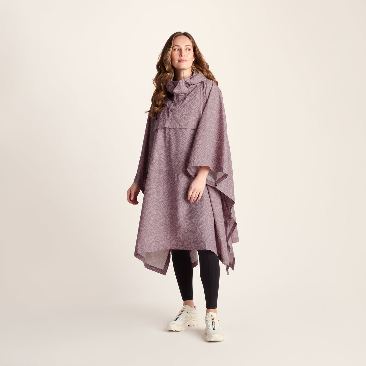 Drench Unisex Waterproof Poncho - Dusky Pink Wiggle Print - Image 3