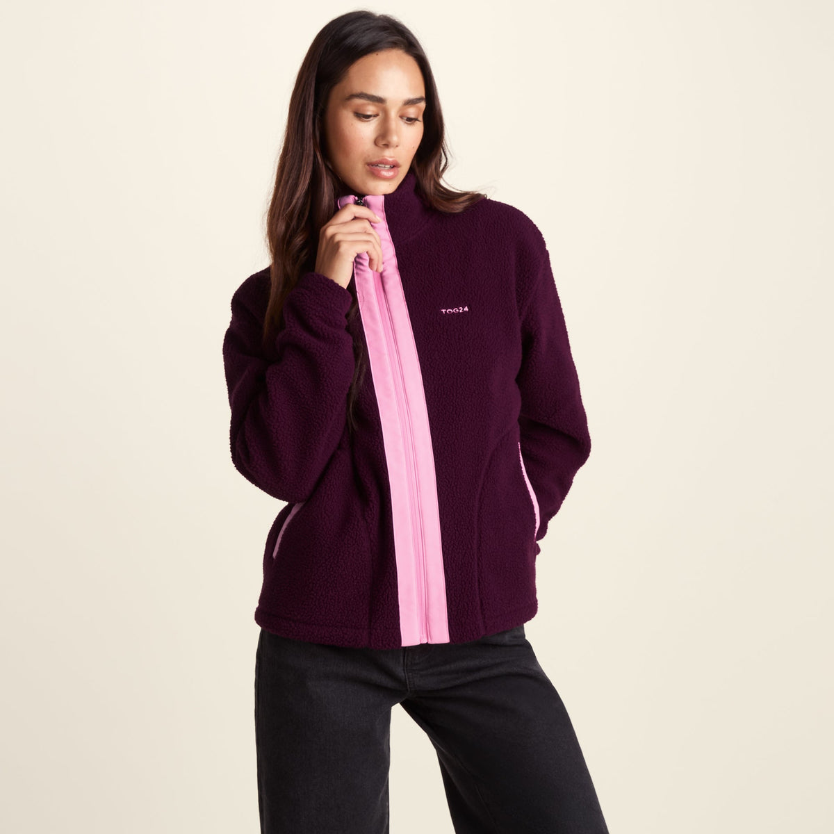 Emilie Womens Relaxed Fit Sherpa Fleece - Aubergine - Image 2
