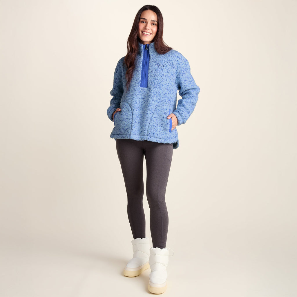 Flossie Womens Sherpa Zip Neck Fleece - Powder Blue Nep - Image 2