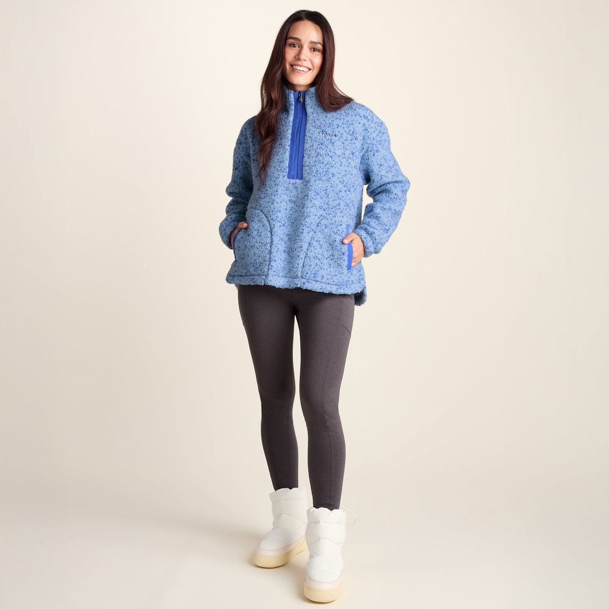 Flossie Womens Sherpa Zip Neck Fleece - Powder Blue Nep - Image 2