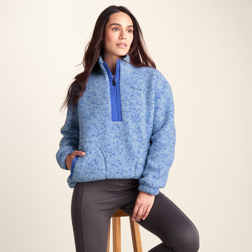 Flossie Womens Sherpa Zip Neck Fleece - Powder Blue Nep - Image 4