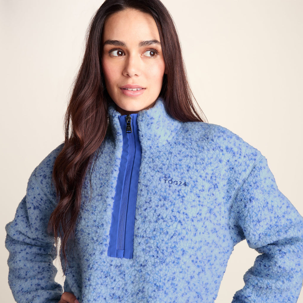 Flossie Womens Sherpa Zip Neck Fleece - Powder Blue Nep - Image 5
