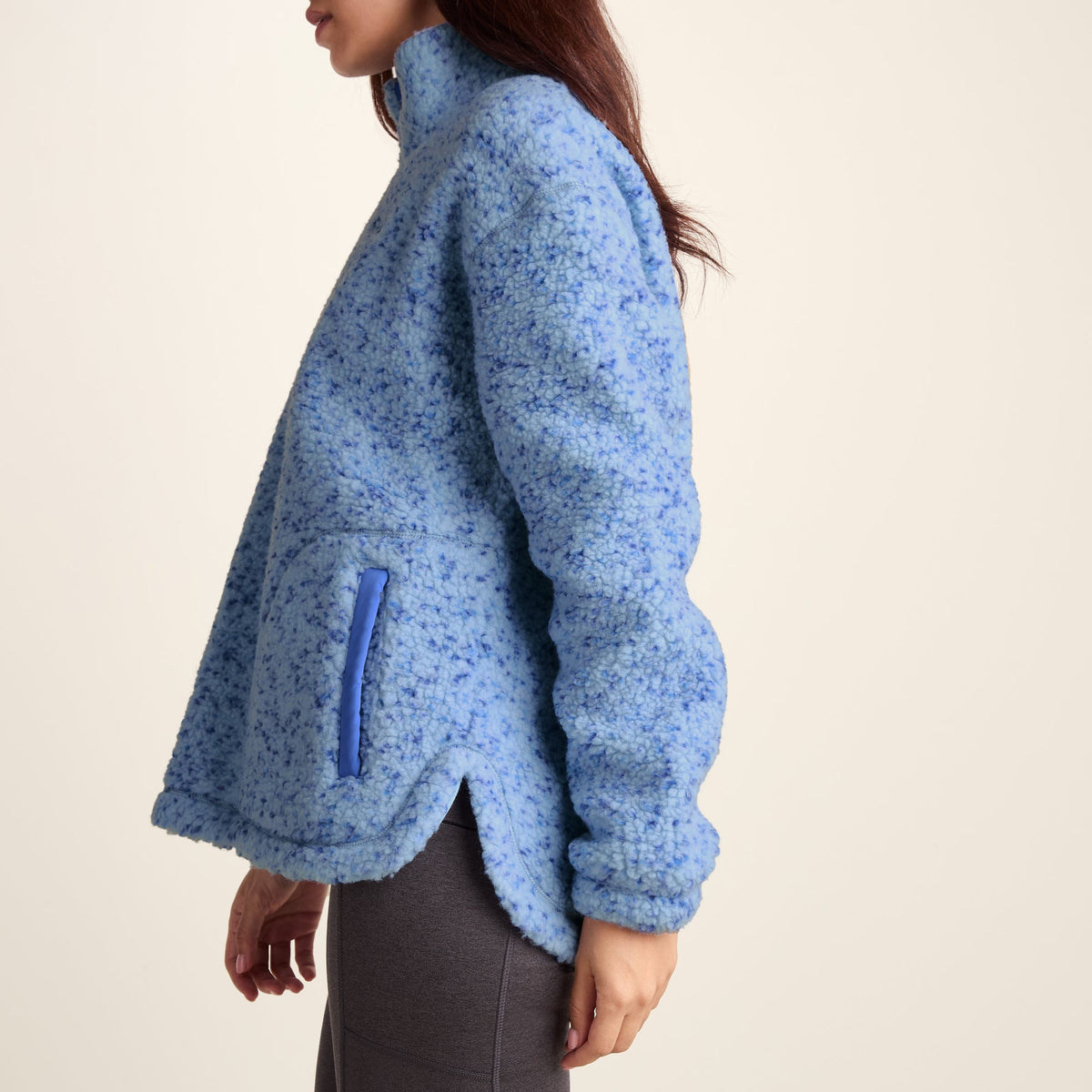 Flossie Womens Sherpa Zip Neck Fleece - Powder Blue Nep - Image 6