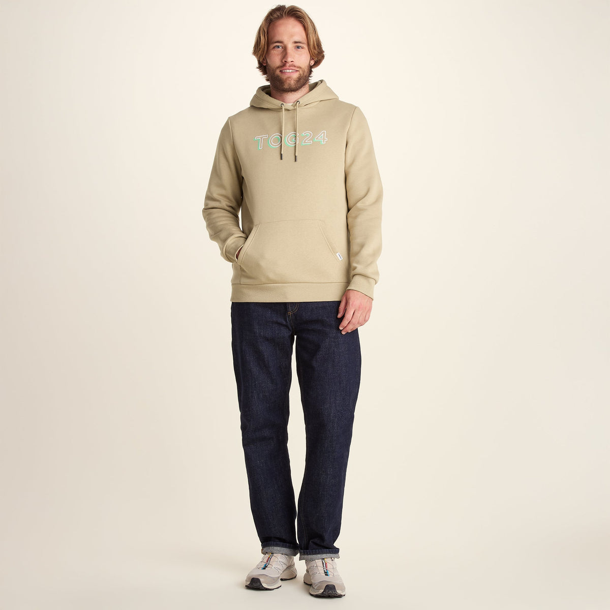 Garsdale Mens Supersoft Heavyweight Graphic Print Hoodie - Light Sand - Image 2