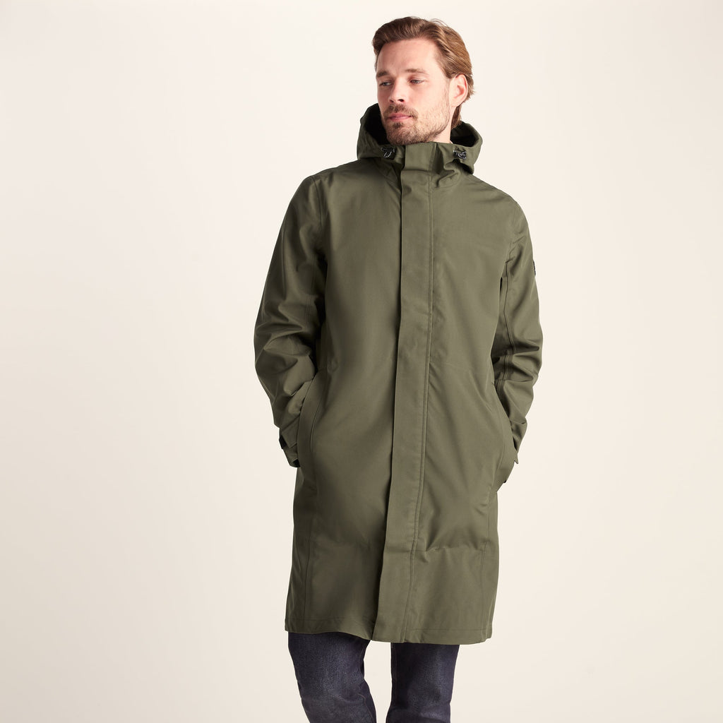 Glenton Mens Long Waterproof Jacket - Moss Green - Image 4