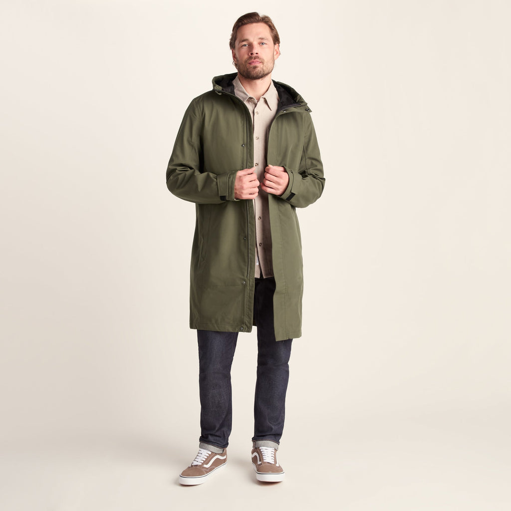 Glenton Mens Long Waterproof Jacket - Moss Green - Image 3