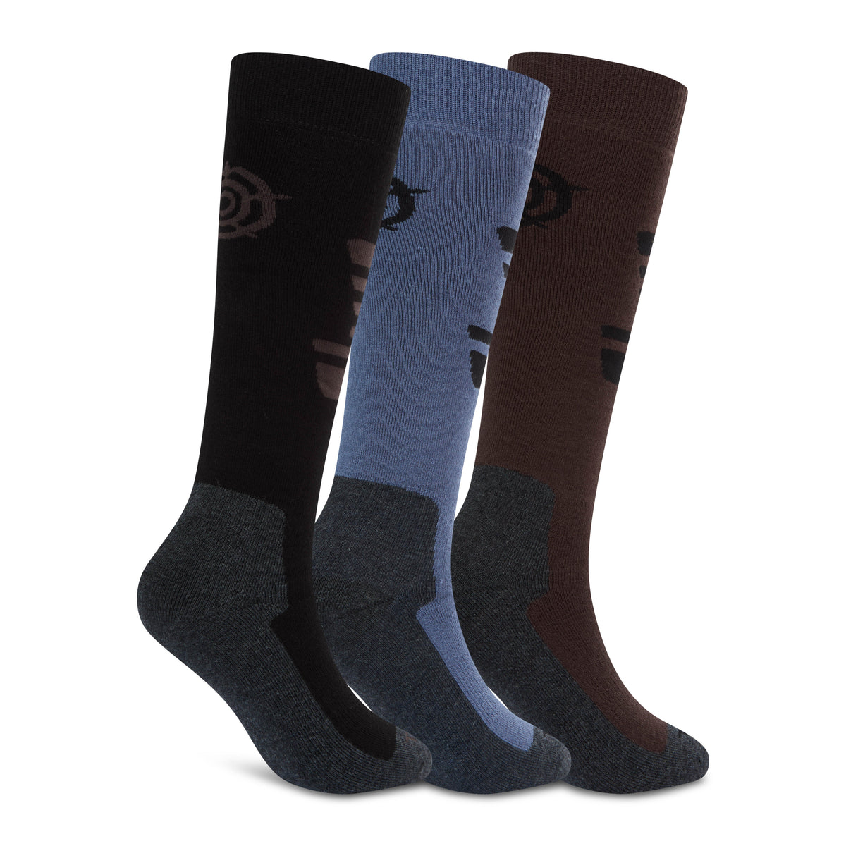 Glenshee Mens 3 Pack Technical Ski Socks - Black/Chocolate Brown/Smokey Blue - Image 2