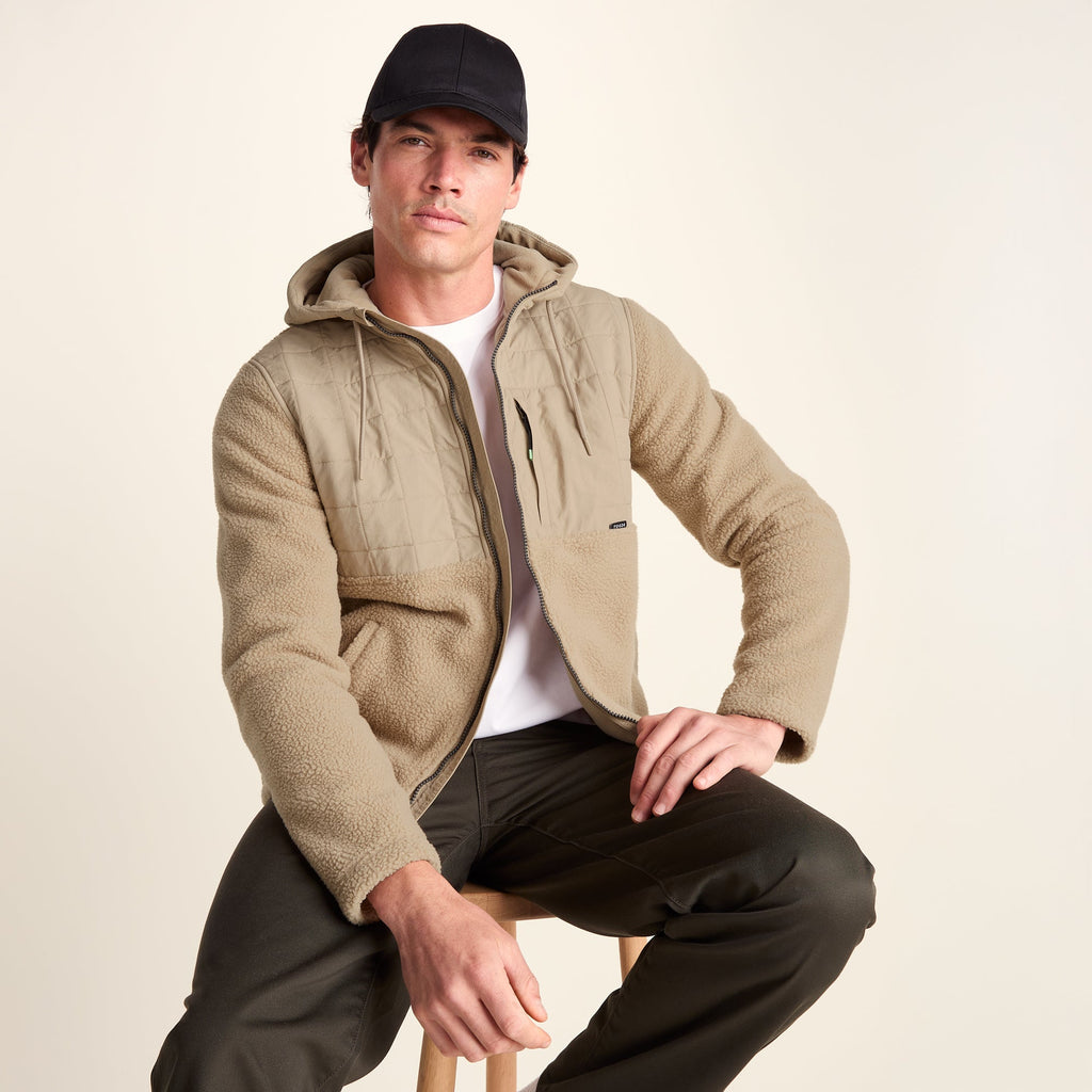 Hare Mens Padded Sherpa Hooded Jacket - Light Sand - Image 5