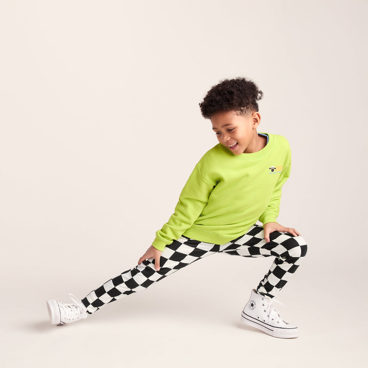 Harri Kids Shaun the Sheep Legging - Black Woolly Checkerboard - Image 2