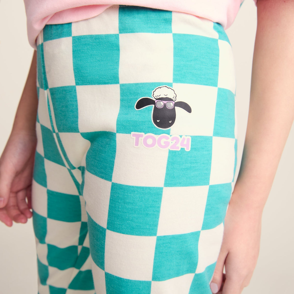 Harri Kids Shaun the Sheep Legging - Spearmint Woolly Checkerboard - Image 5