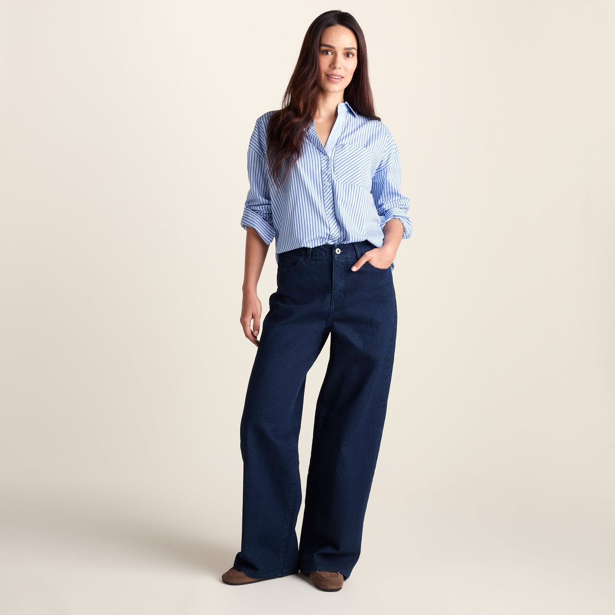 Harriet Womens High Rise Wide Leg Jeans - Indigo Blue - Image 2