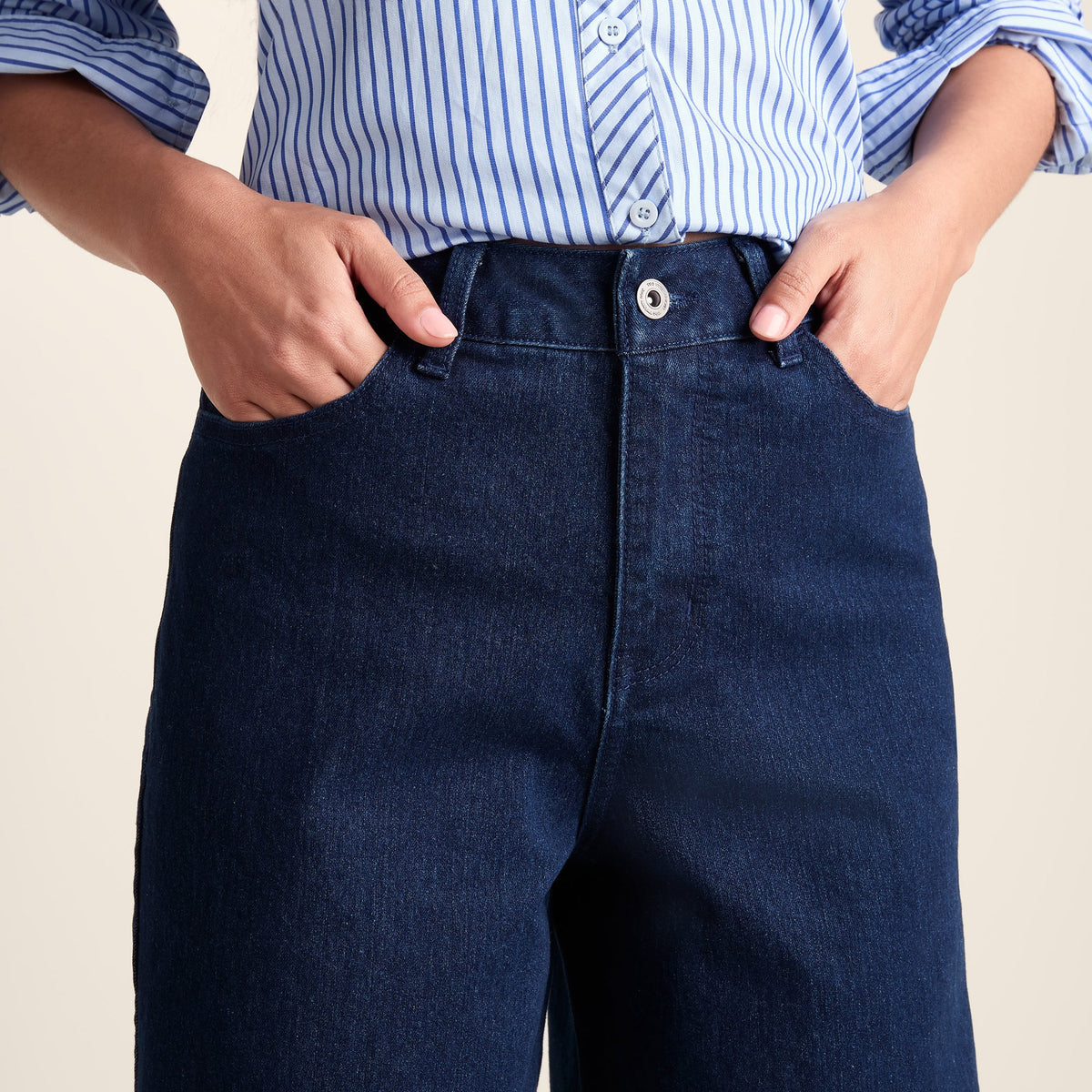 Harriet Womens High Rise Wide Leg Jeans - Indigo Blue - Image 7