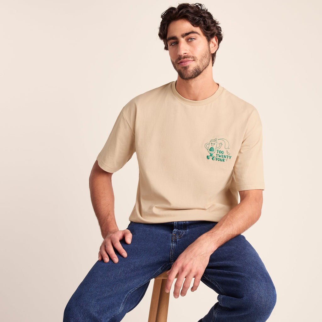 Hop Mens Relaxed Fit Premium Supersoft Hattie Clark T-Shirt - Classic Beige - Image 4
