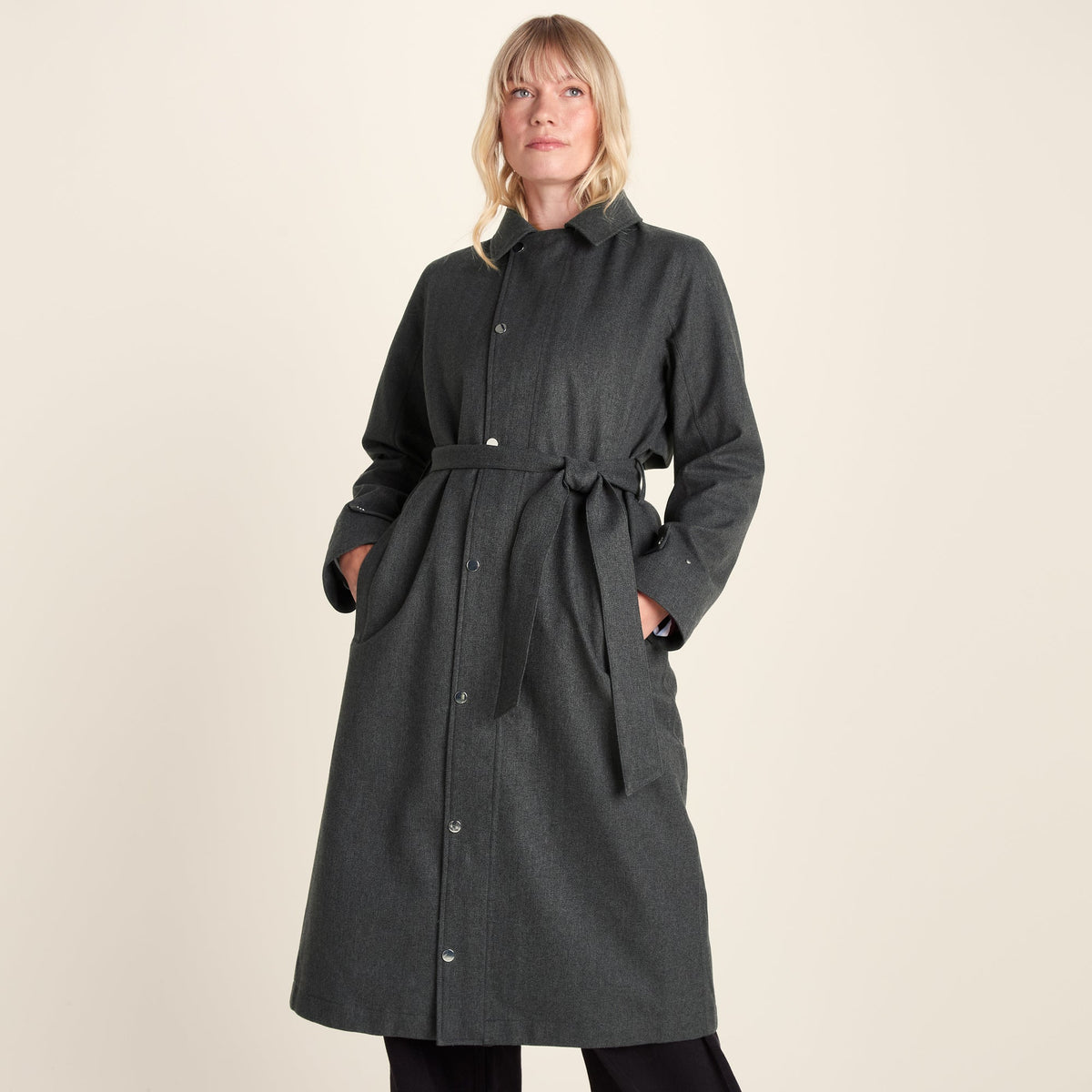 Jemima Womens Waterproof Longline Belted Trench Coat - Charcoal Melange - Image 12