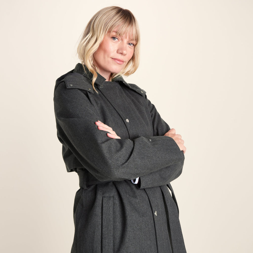 Jemima Womens Waterproof Longline Belted Trench Coat - Charcoal Melange - Image 13