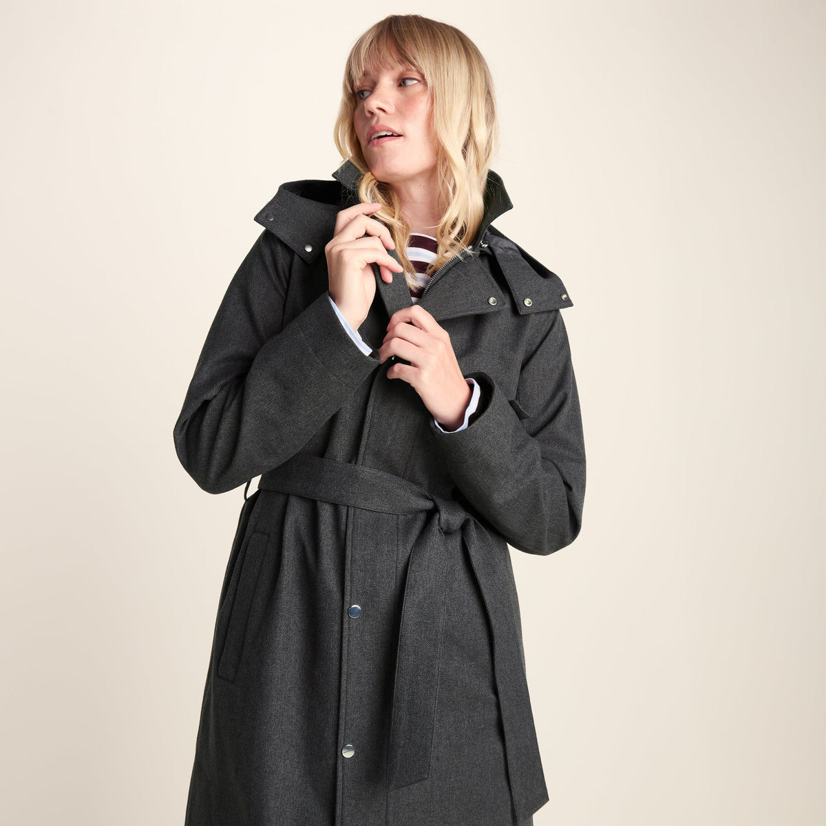 Jemima Womens Waterproof Longline Belted Trench Coat - Charcoal Melange - Image 6