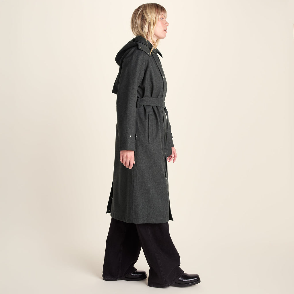 Jemima Womens Waterproof Longline Belted Trench Coat - Charcoal Melange - Image 9