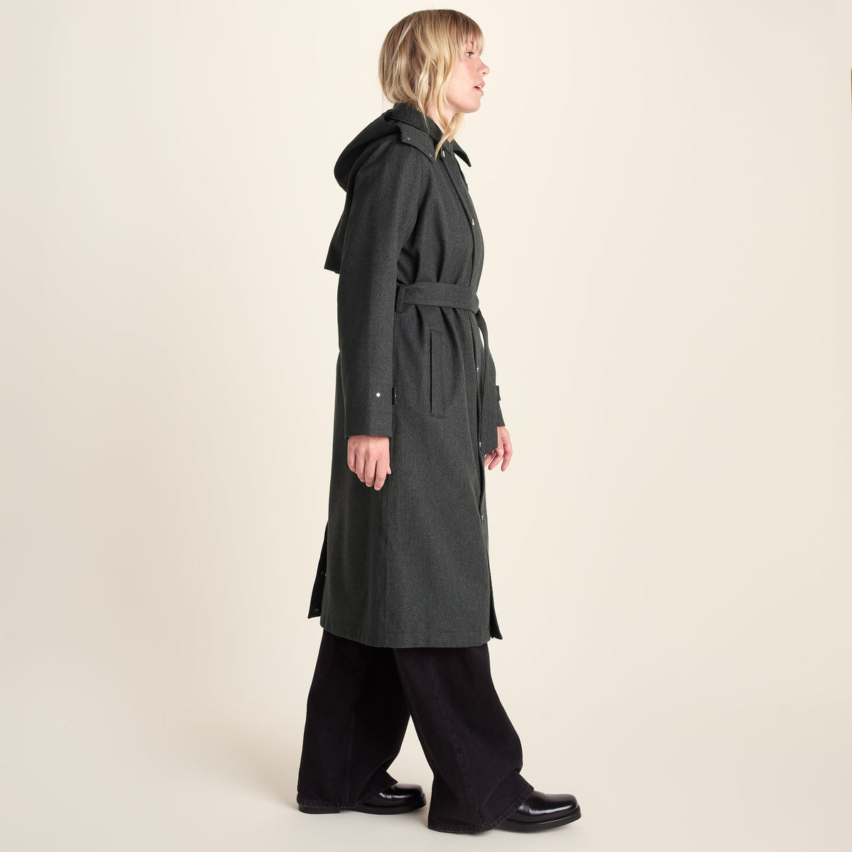 Jemima Womens Waterproof Longline Belted Trench Coat - Charcoal Melange - Image 9