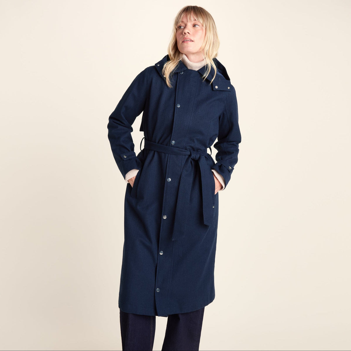 Jemima Womens Waterproof Longline Belted Trench Coat - Navy Melange