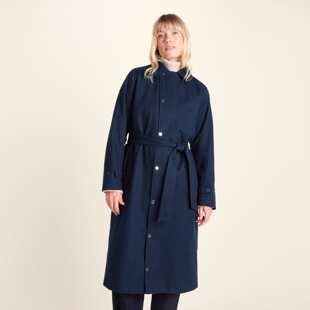 Jemima Womens Waterproof Longline Belted Trench Coat - Navy Melange - Image 13