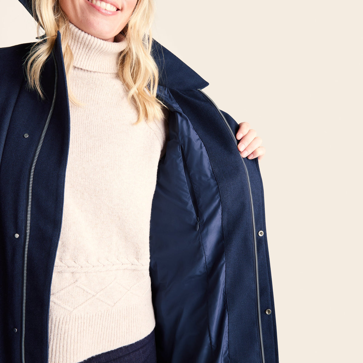 Jemima Womens Waterproof Longline Belted Trench Coat - Navy Melange - Image 15