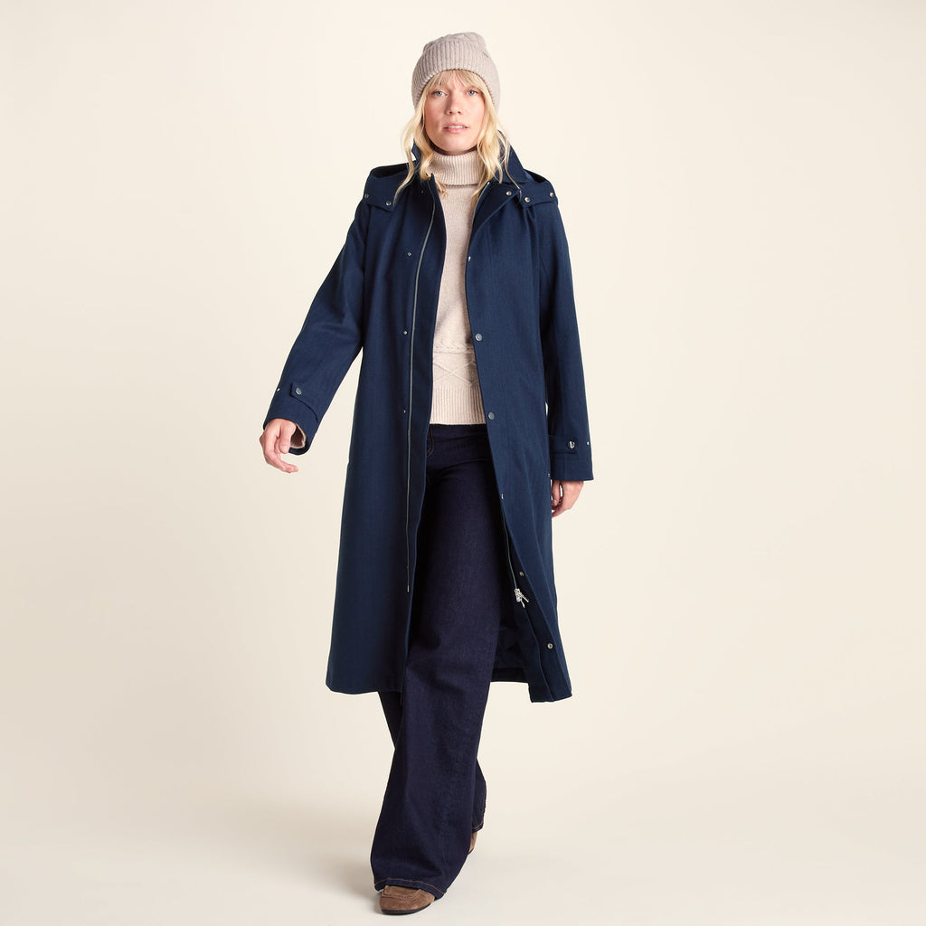 Jemima Womens Waterproof Longline Belted Trench Coat - Navy Melange - Image 17
