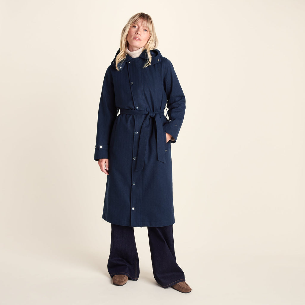 Jemima Womens Waterproof Longline Belted Trench Coat - Navy Melange - Image 3