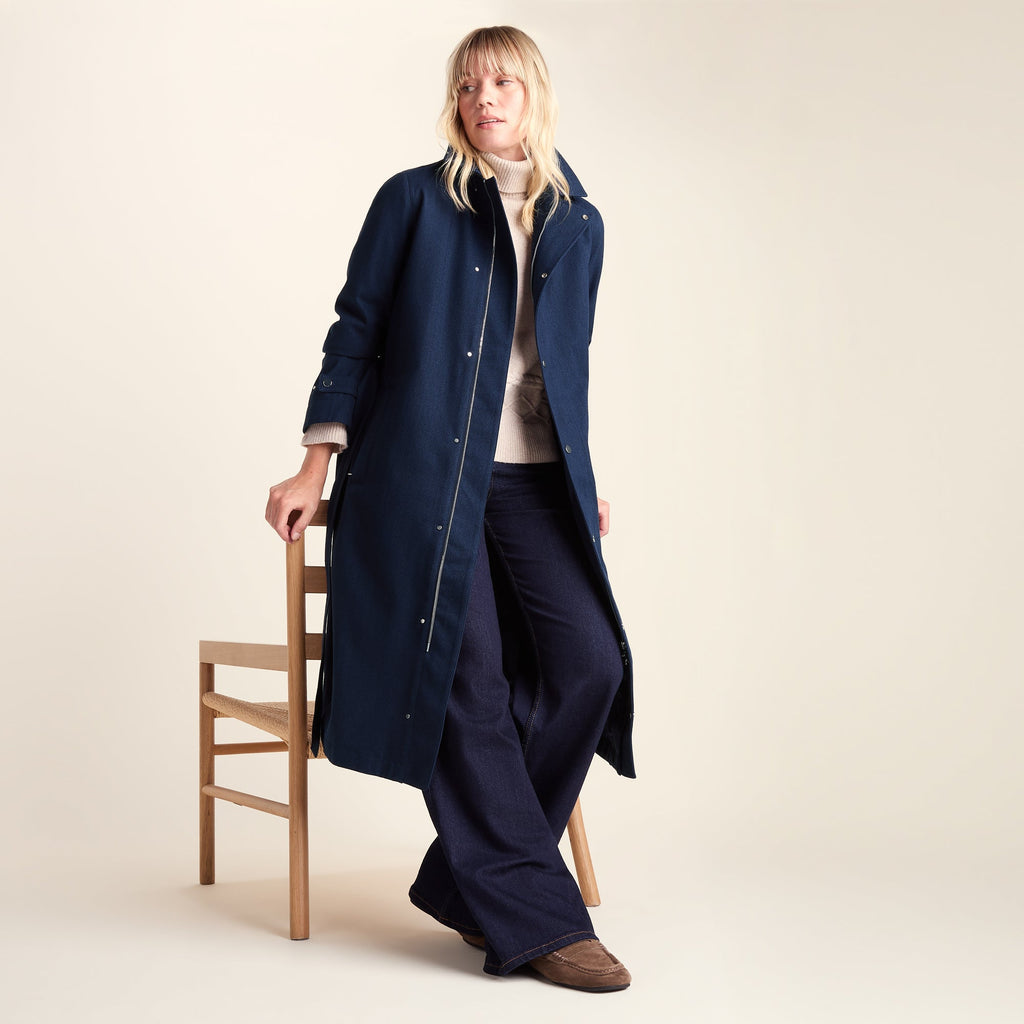 Jemima Womens Waterproof Longline Belted Trench Coat - Navy Melange - Image 5