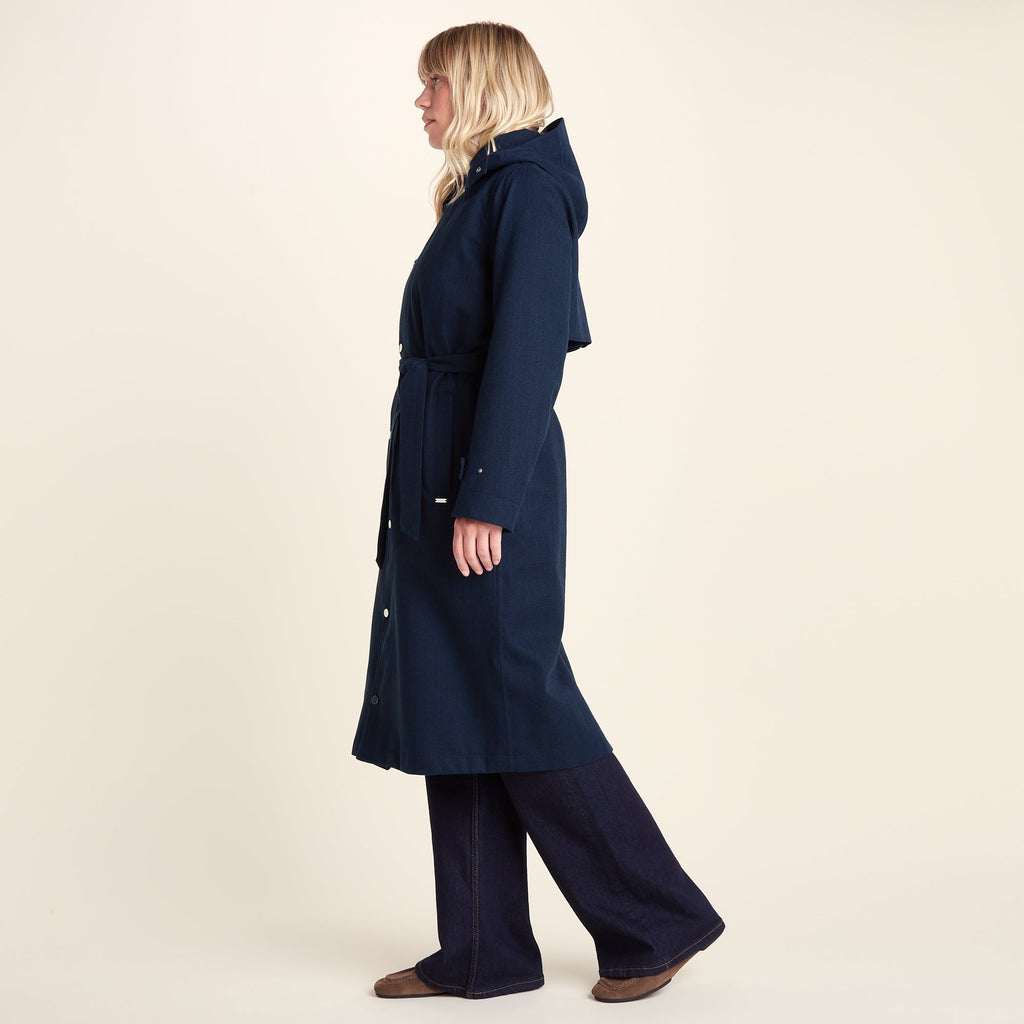 Jemima Womens Waterproof Longline Belted Trench Coat - Navy Melange - Image 9