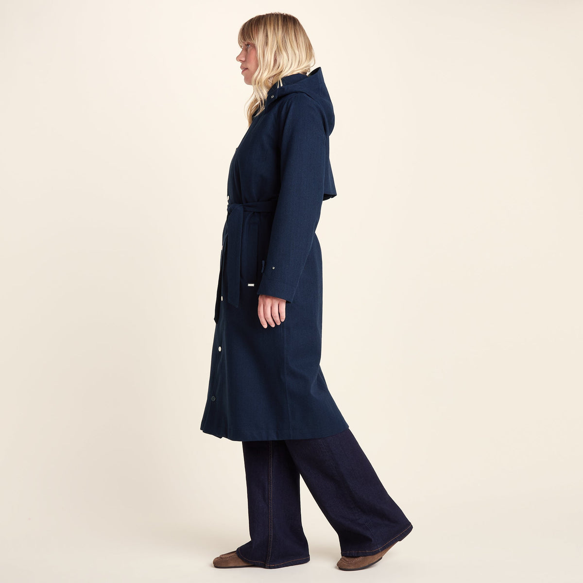 Jemima Womens Waterproof Longline Belted Trench Coat - Navy Melange - Image 9