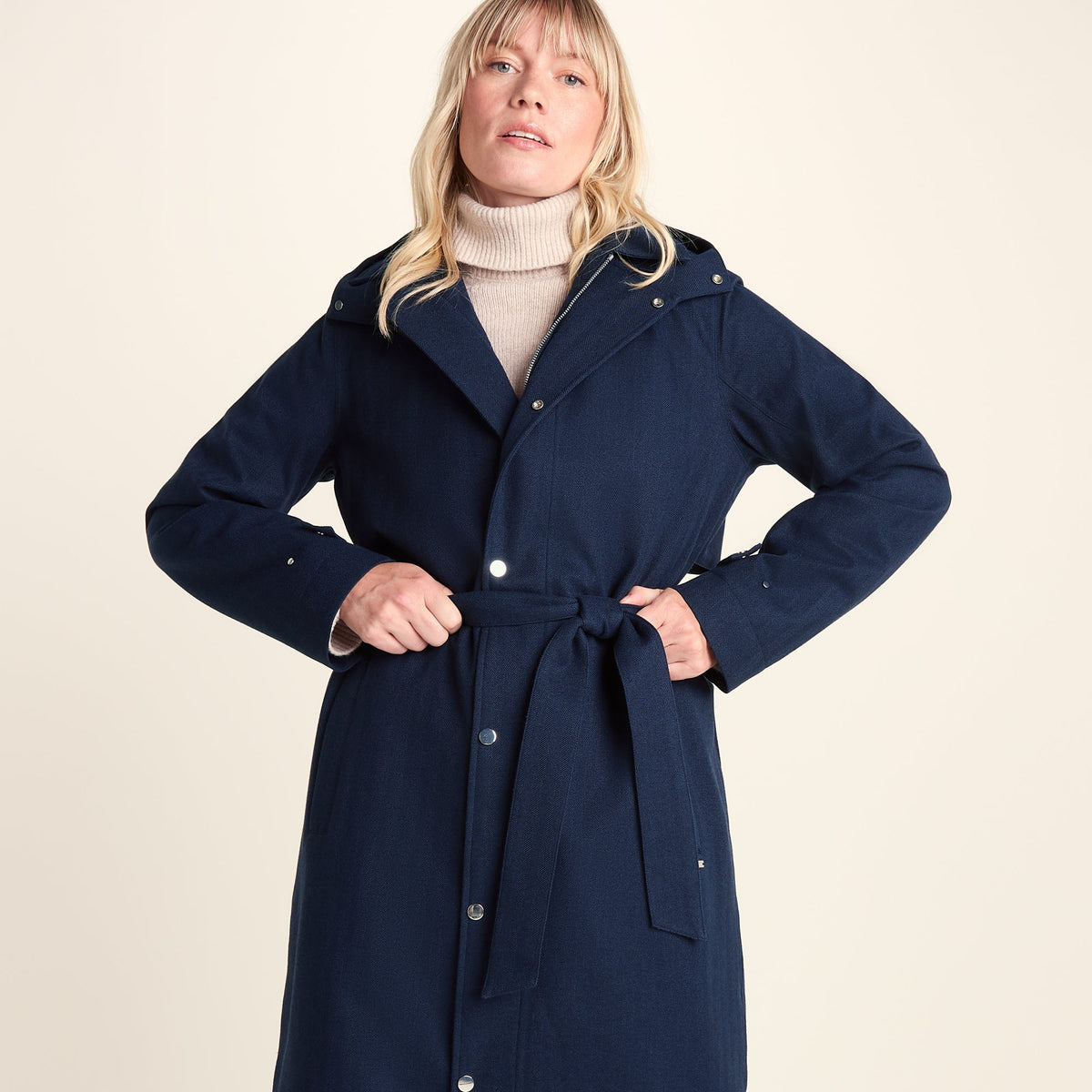 Jemima Womens Waterproof Longline Belted Trench Coat - Navy Melange - Image 10