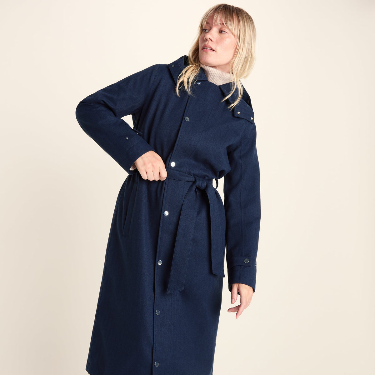 Jemima Womens Waterproof Longline Belted Trench Coat - Navy Melange - Image 11