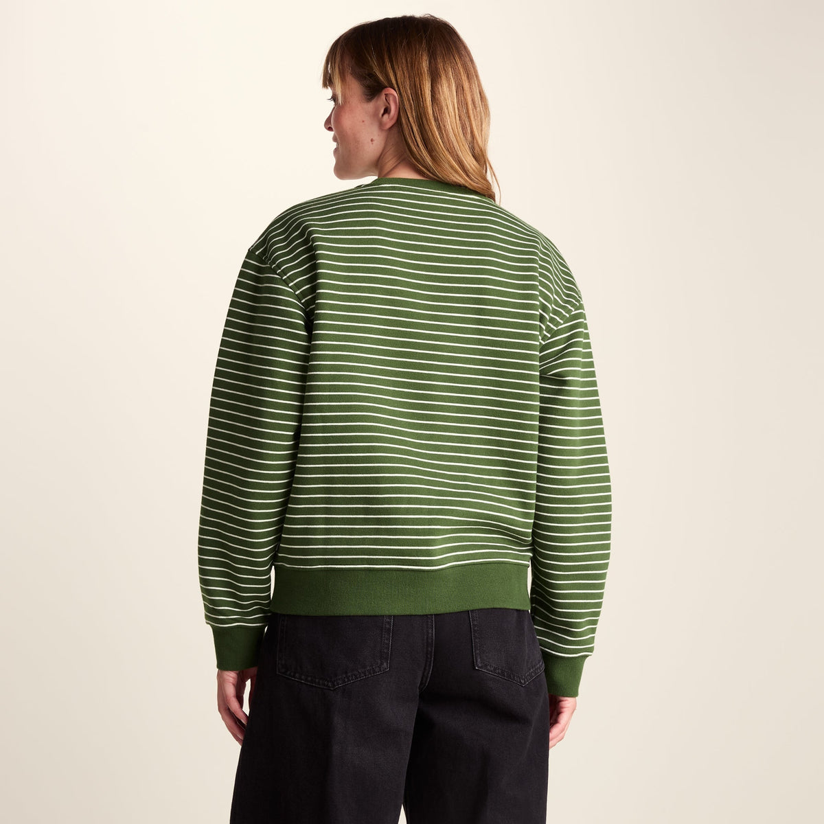 Joyce Womens Supersoft Crew Neck Striped Sweatshirt - Olive Green Stripe - Image 3