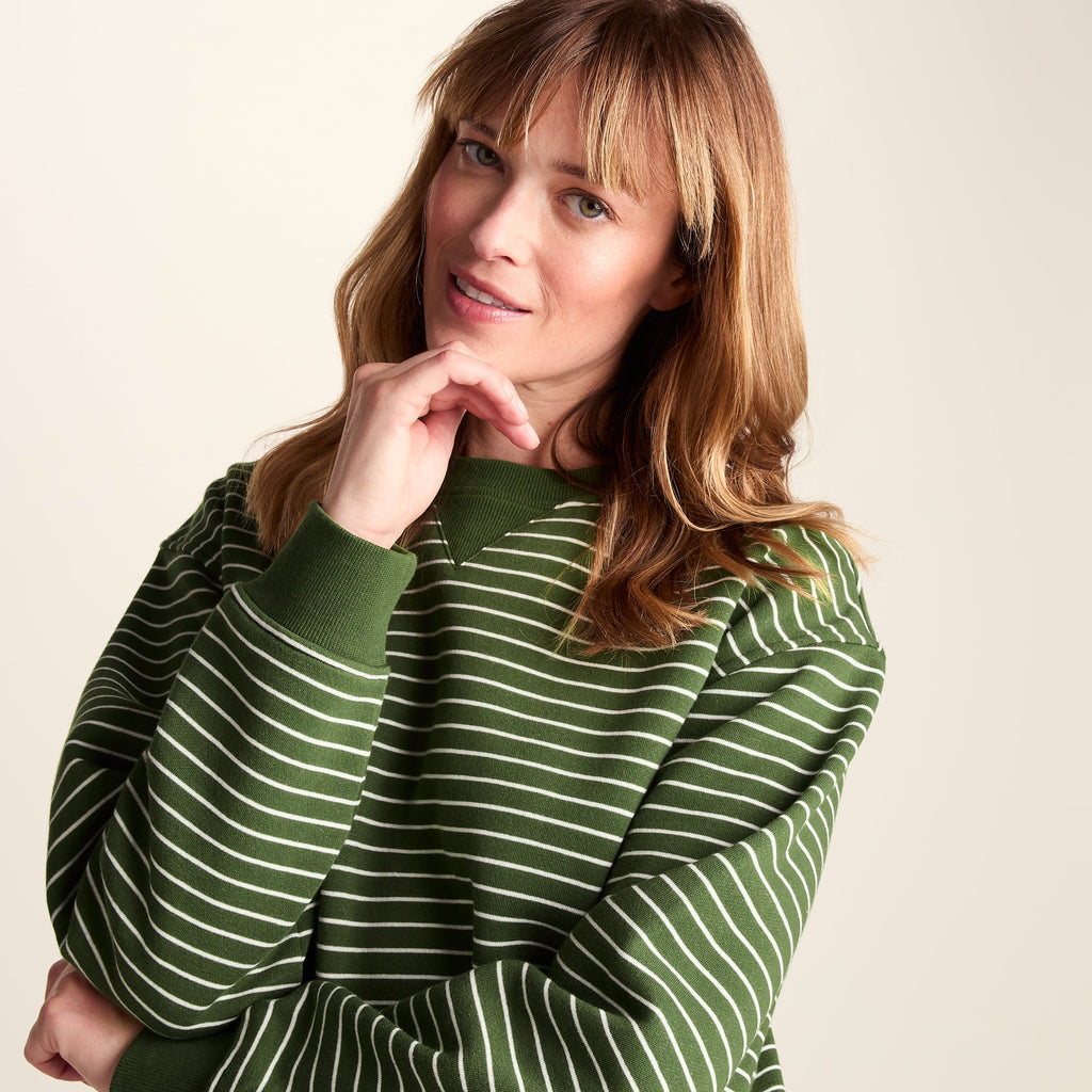Joyce Womens Supersoft Crew Neck Striped Sweatshirt - Olive Green Stripe - Image 5