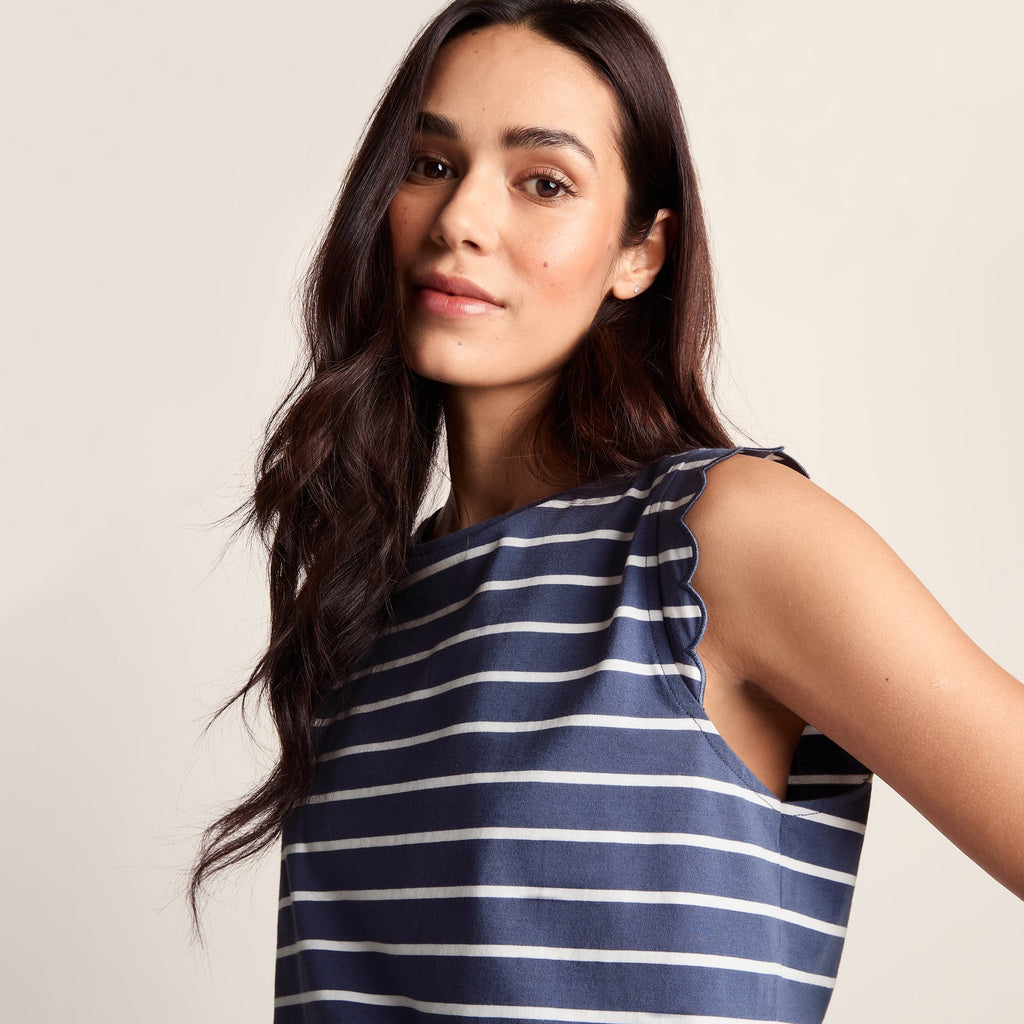 Katie Womens 100% Cotton Supersoft Vest - Smokey Blue/Optic White Stripe - Image 5