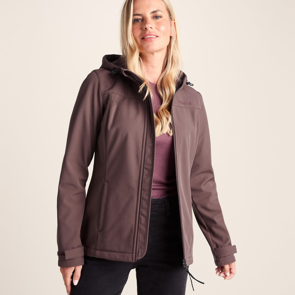 Keld Womens Shower Resistant Hooded Softshell Jacket - Dark Mauve - Image 3