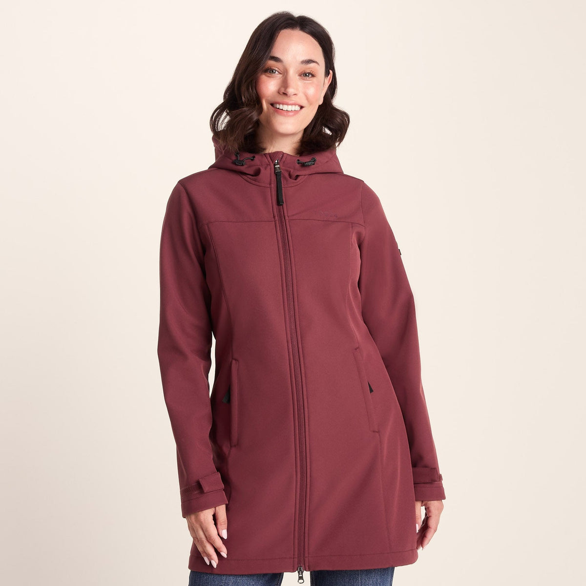 Keld Womens Long Shower Resistant Hooded Softshell Jacket - Burgundy - Image 3
