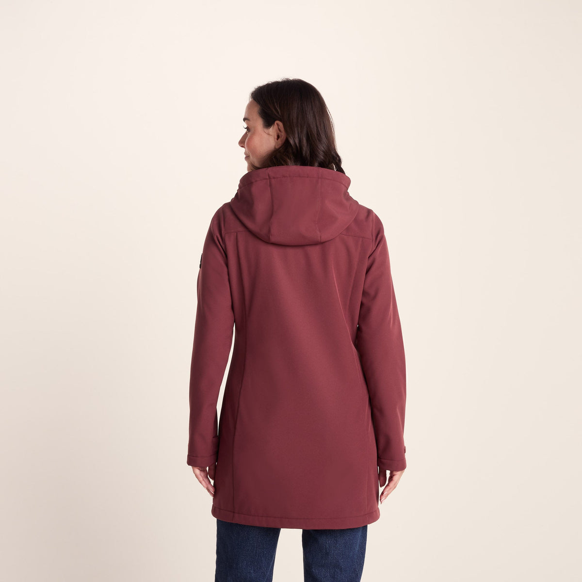 Keld Womens Long Shower Resistant Hooded Softshell Jacket - Burgundy - Image 5