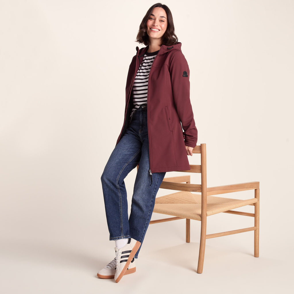 Keld Womens Long Shower Resistant Hooded Softshell Jacket - Burgundy - Image 6