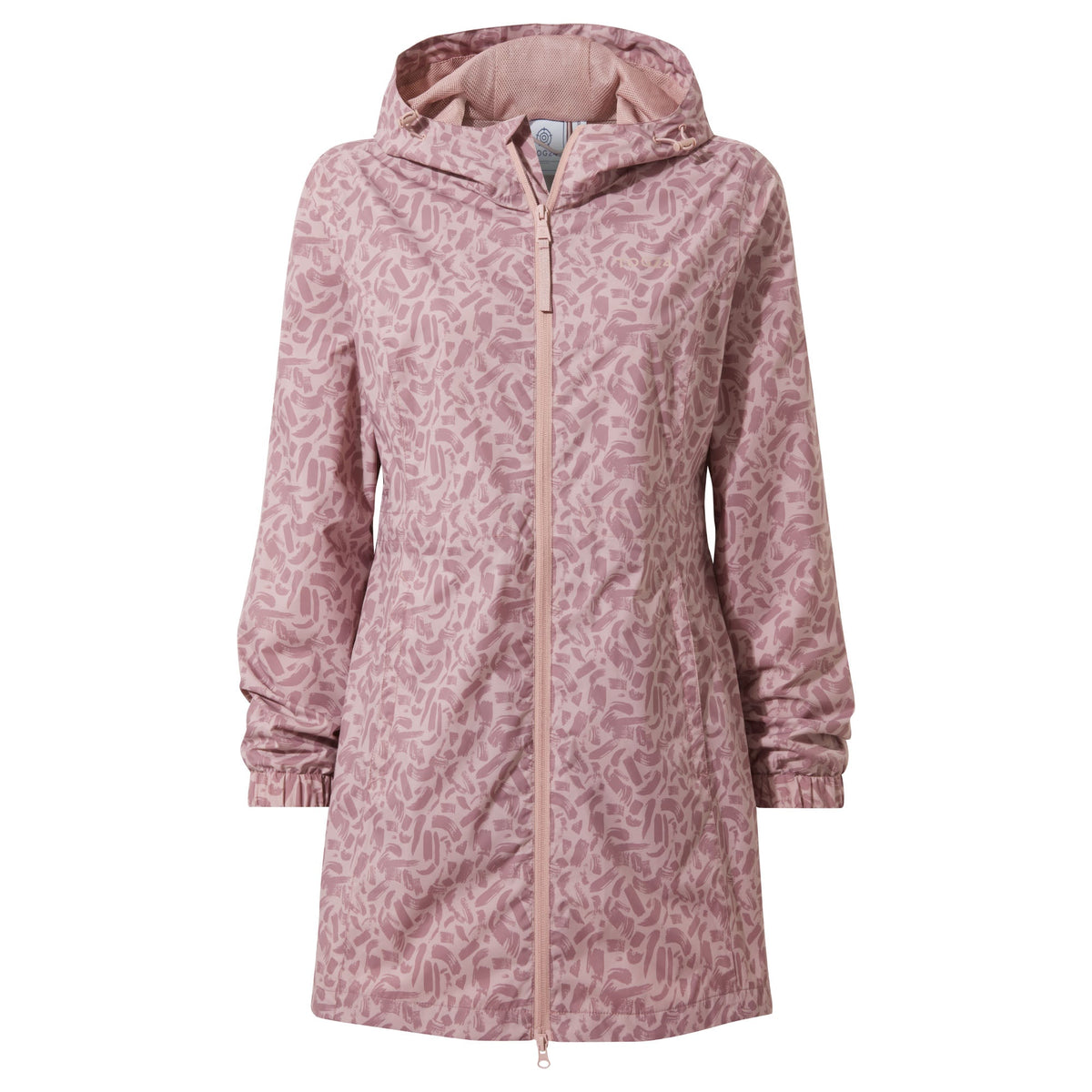 Kilnsey Womens Waterproof Jacket - Dusky Rose Brushstroke Print - Image 8
