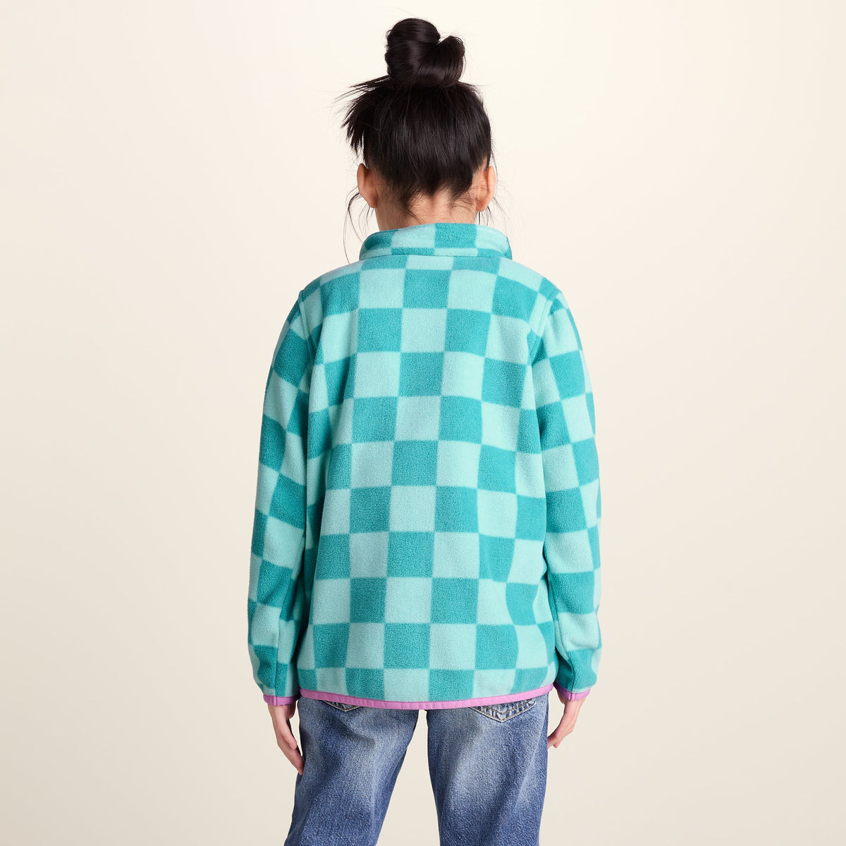 Lacaune Kids Shaun the Sheep Fleece Zip Jacket - Spearmint/Bubblegum Checkerboard - Image 3
