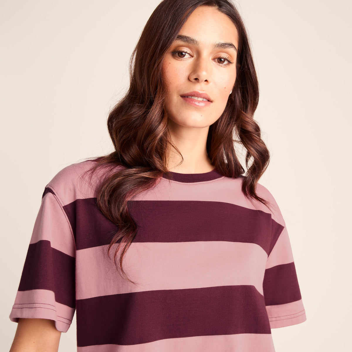 Lani Womens 100% Cotton Supersoft Boxy Fit T-Shirt - Black Raspberry Stripe - Image 5