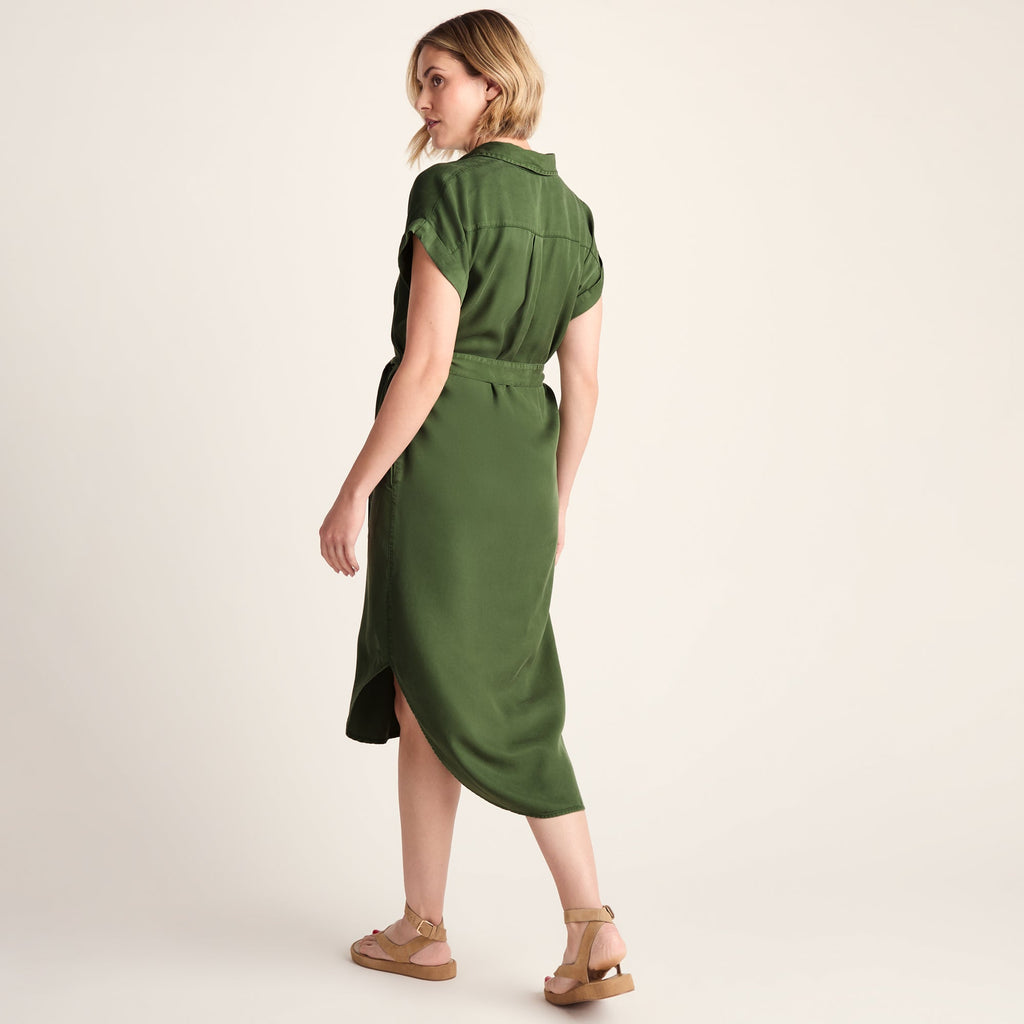 Lenira Womens Relaxed Fit Luxurious Tencel Lyocell Shirt Dress - Dark Matcha - Image 4