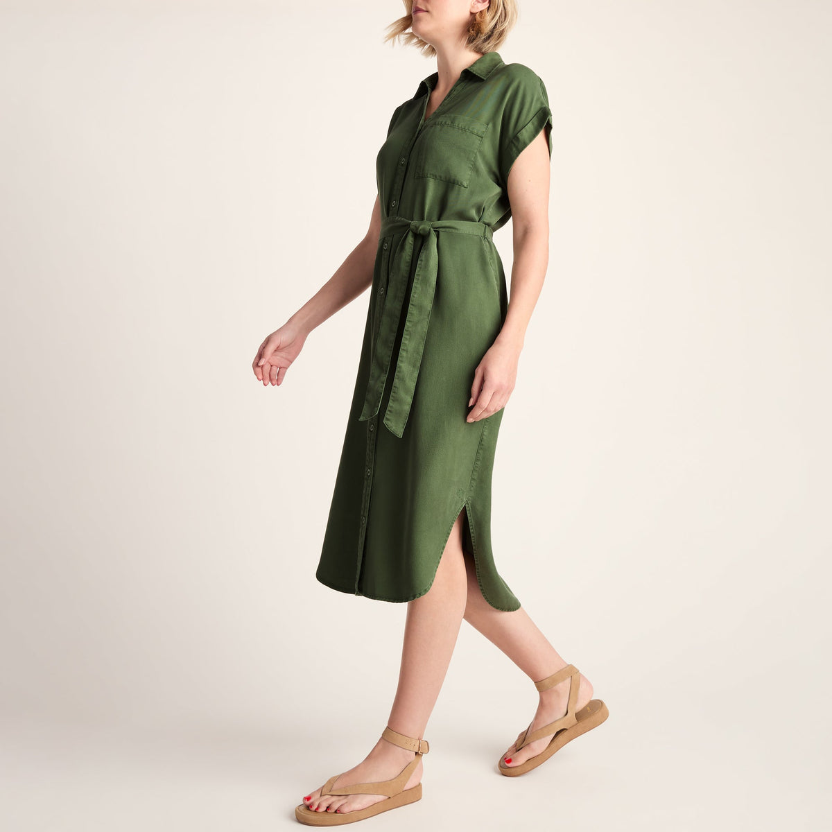 Lenira Womens Relaxed Fit Luxurious Tencel Lyocell Shirt Dress - Dark Matcha - Image 6